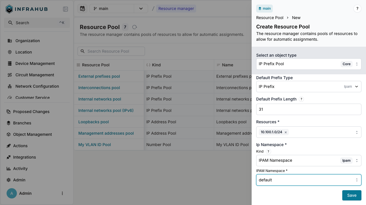 Creating Prefix Pool via the Web Interface